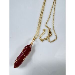 Carnelian Point Pendant Necklace - Gold Wire Wrapped